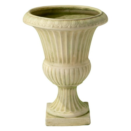 Ulysses 22.5 in. White with Green Moss Urn (Best Uses For Peat Moss)