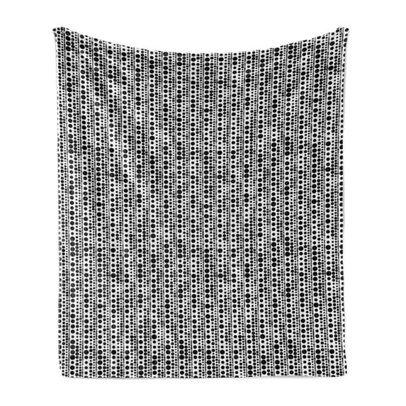 Contemporary Soft Flannel Fleece Blanket, Minimalist Toned Little Ovals Polka Dots Spouts Circles Simplistic Design, Cozy Plush for Indoor and Outdoor Use, 50" x 70", Black and White, by Ambesonne