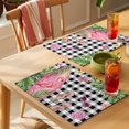 thumbnail image 4 of Summer Ocean Pink Surfboard Placemats Set of 8, Beach Slippers Flower Palm Leaf Black Plaid Non-Slip Place Mats Washable Table Mats for Kitchen Dining Table Decorations Indoor/Outdoor, 4 of 9