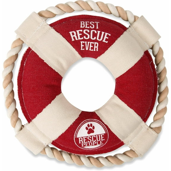 Pavilion Gift Company Pavilion-Best Rescue Ever-Life Saver 11 Inch Large Tug of War Rope Sturdy & Durable Canvas Dog Toys, Red