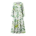 thumbnail image 4 of Up to 60% Off! pstuiky Dresses for Women, Women Cotton and Linen Dress Long Sleeve Crew Neck Dress Printed Dress and Ankle Dress Casual Holiday Dress with Pockets Leisure Green S, 4 of 5