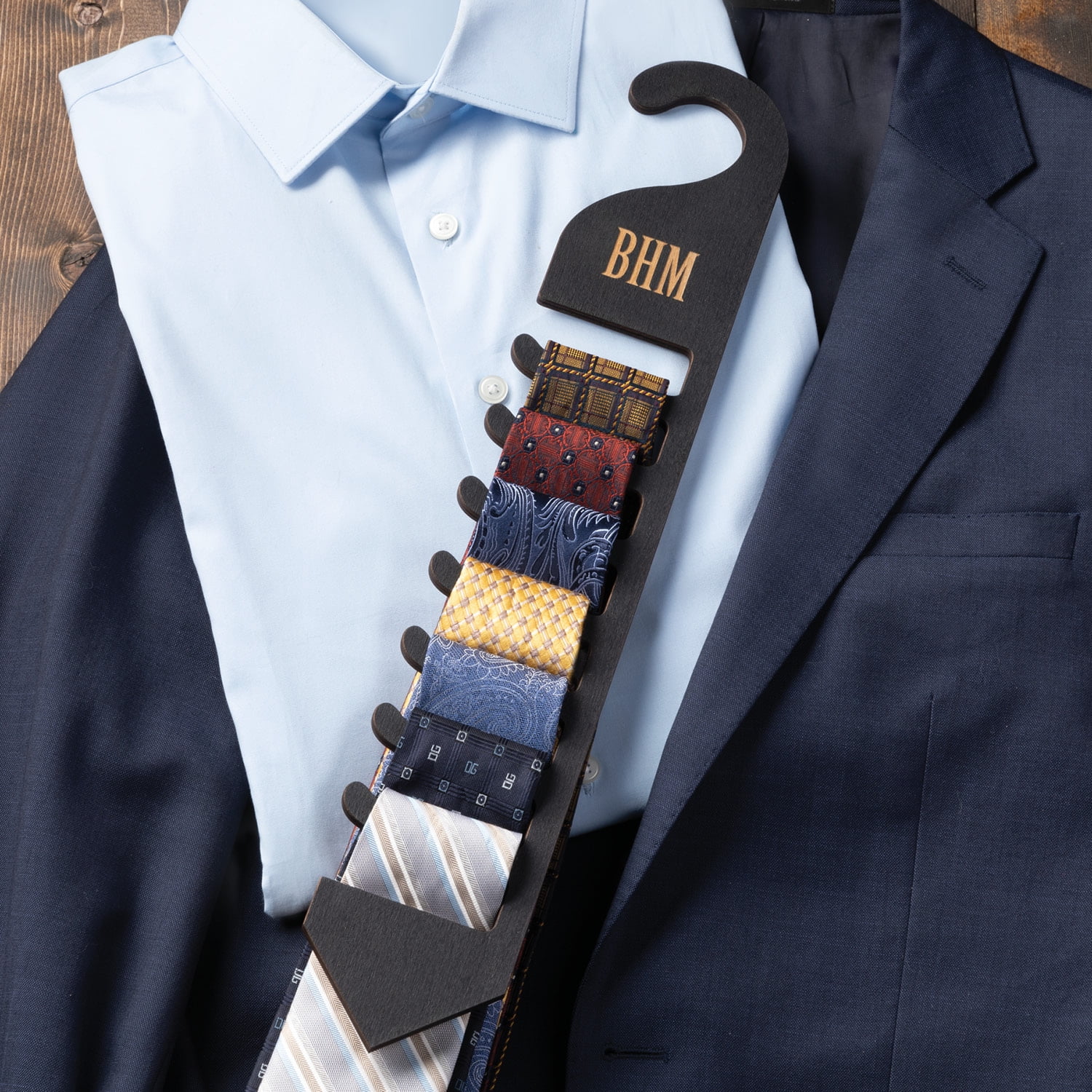 Personalized Black Wood Tie Holder