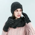 thumbnail image 2 of Couples Winter Warm Scarf Hat Gloves Set Ribbed Knitted Woolen Bib Suit Soft Comfortable Unisex Cold Weather Accessories, 2 of 4