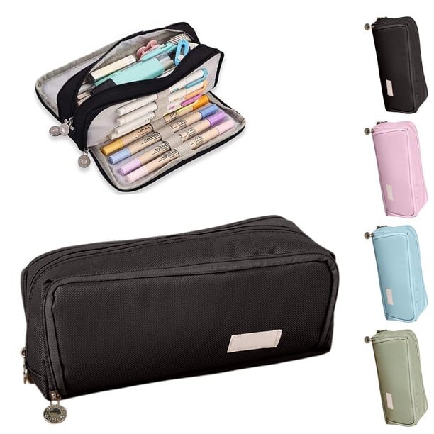 Yhmxh Estuche grande para lápices con 3 compartimentos, bolsa para lápices de gran capacidad para material de oficina, organizador Oxford, estuche para bolígrafos, neceser de maquillaje y cosmético