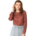 thumbnail image 1 of Camisa Floral Frente Con Volantes Top Puños Con Botones Blusa Cuello Redondo Manga Larga Para Mujeres Rojo S, 1 of 6
