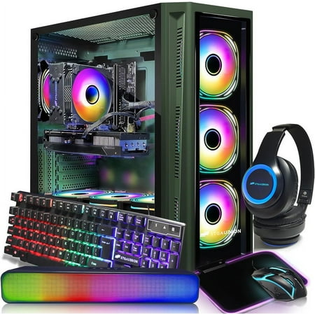 STGAubron Gaming Desktop PC,AMD Ryzen 7 5700X up to 4.6G,32G,GeForce RTX 3060 Ti 8G GDDR6,1T SSD,WiFi,BT 5.0,RGB Fan x 7,RGB KB&MS&MS Pad,RGB BT Sound Bar,RGB BT Gaming Mic,W11H64
