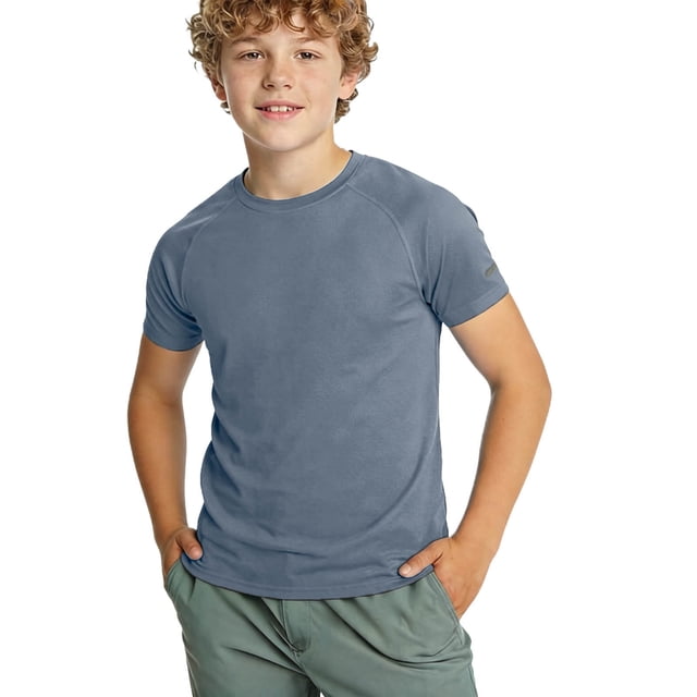 Zpanxa Girls Athletic Shirts Solid Color Round Neck Short Sleeve Sporty Tee Polyester Top 7-8 Years