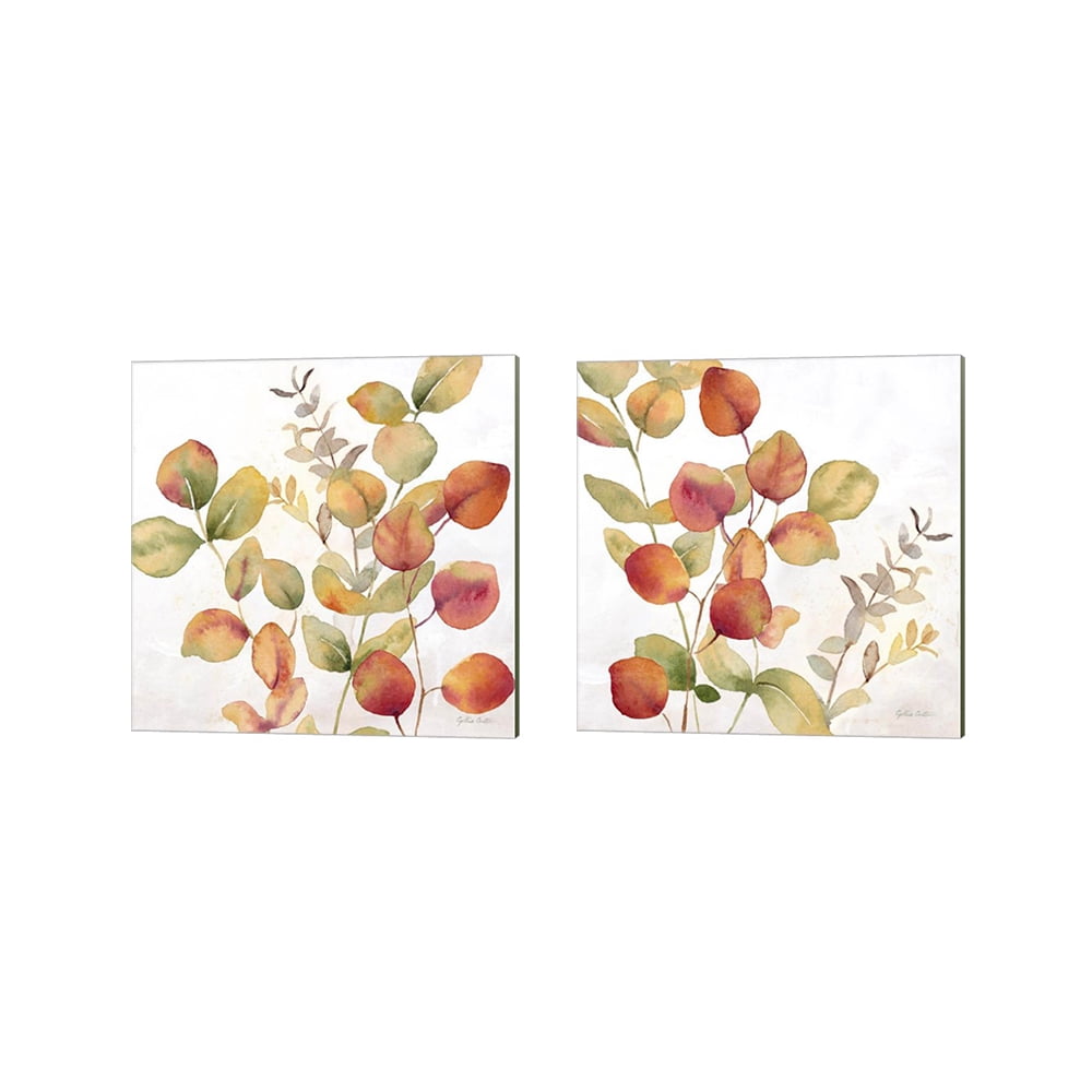 Eucalyptus Leaves Spice Green and Orange Canvas Art Set