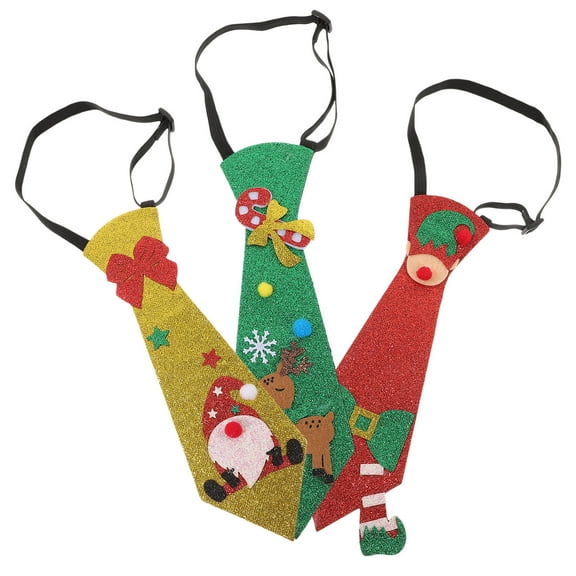 WASHWEPE 3Pcs Christmas Ties Festive Neckwear Felt Material Assorted Color For Men Party Decorations 10X3.1X0.2in