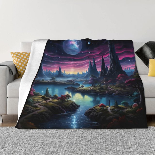 Fotbe Fantasy Landscape Starry Night Manta de Franela con Estampado, Manta Ultrasuave para Cama, Sofá, Auto, Hipoalergénica y Antibolitas-40"x30"