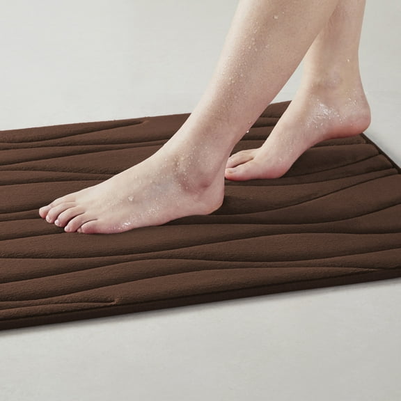 Yafa Home Fashion Modern Swirls Brown Foam Bath Rugs, 7" x 32", 20" x 20", Machine Washable, 2 Count