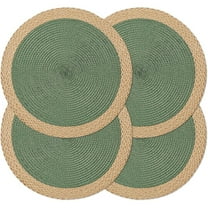 15 Inches Round Braided Placemats Set of 4,  Braided Hand Woven Table Mats Washable Heat Resistant Non-Slip Wipeable Place Mats for Kitchen Dining Indoor Outdoor Use (Green)