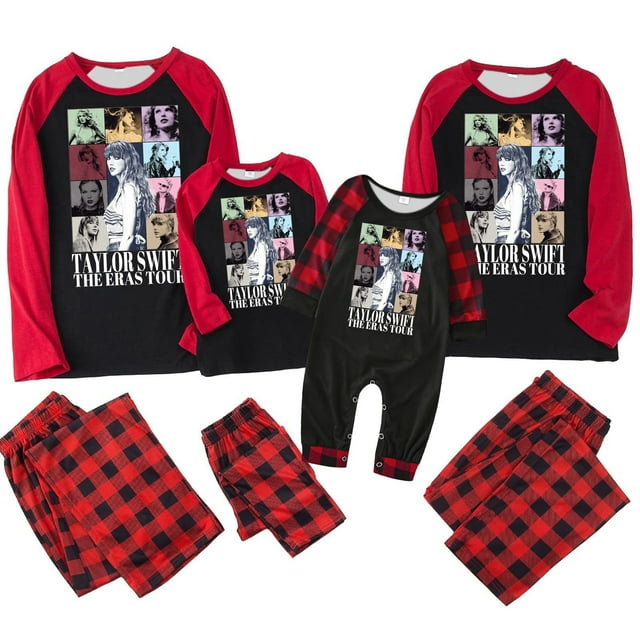 Pyjamas de Noël pour la Famille, Tenues Assorties de Musique Country Américaine, Adorables Pyjamas de Noël pour la Famille, Tenues Parfaites pour Toute la Famille (Rouge)