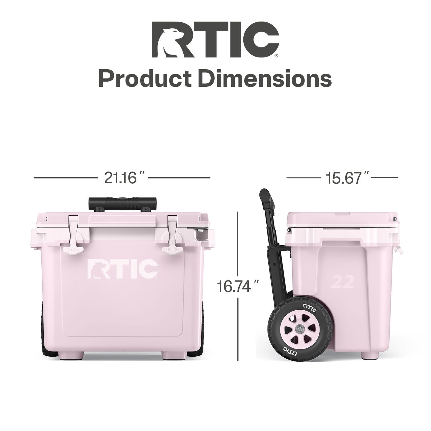 RTIC 22 QT Wheeled Hard-Sided Cooler, Fits 28 Cans or 6 Wine Bottles, Pale Pink