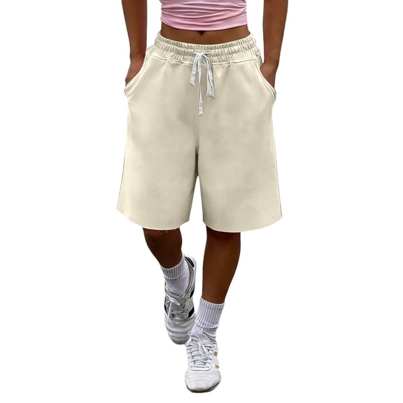 XIAOCHA Womens Drawstring Waist Casual Shorts Loose Comfortable Sweat Shorts with Pockets,Beige
