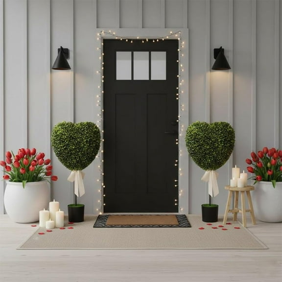 FYHALE 2pcs Valentine's Day Artificial Boxwood Decoration 32'' Fake Heart-Shaped Topiary Tree Plant Faux Love Topiary Ball for Indoor and Outdoor Valentine's Day Holiday Garden Porch Decor