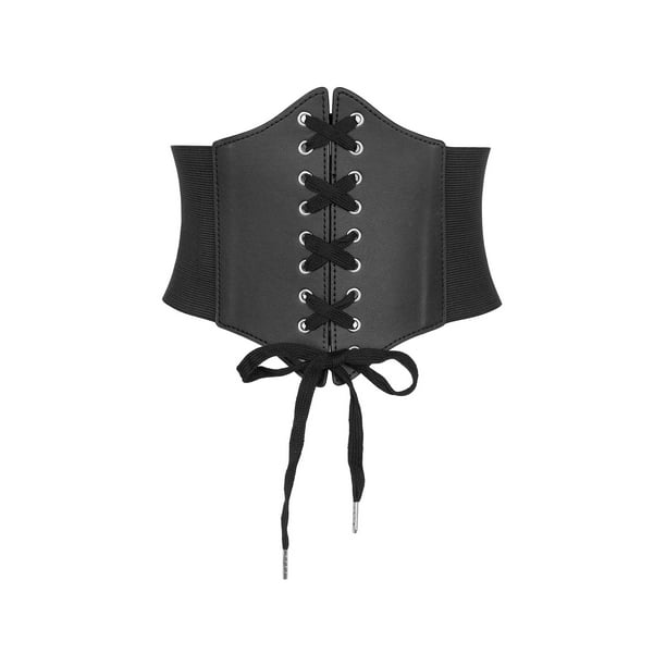 Cinturones Corset Anchos Elásticos para Mujeres INSPIRE CHIC, Cinturón Vintage con Cordones para Vestidos 27.2x7.7" Negro