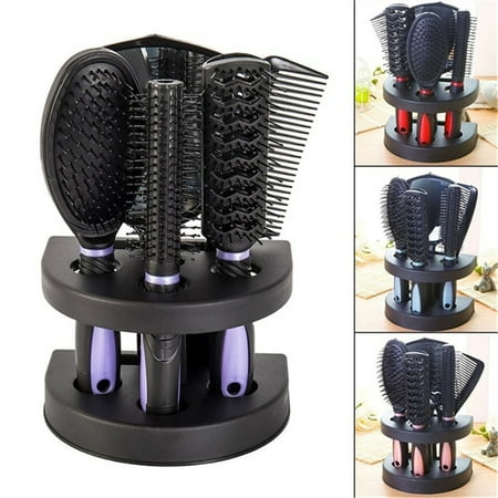 5Pcs Ladies Mirror Hair Brush Comb Set Women With Mirror & Stand Blister