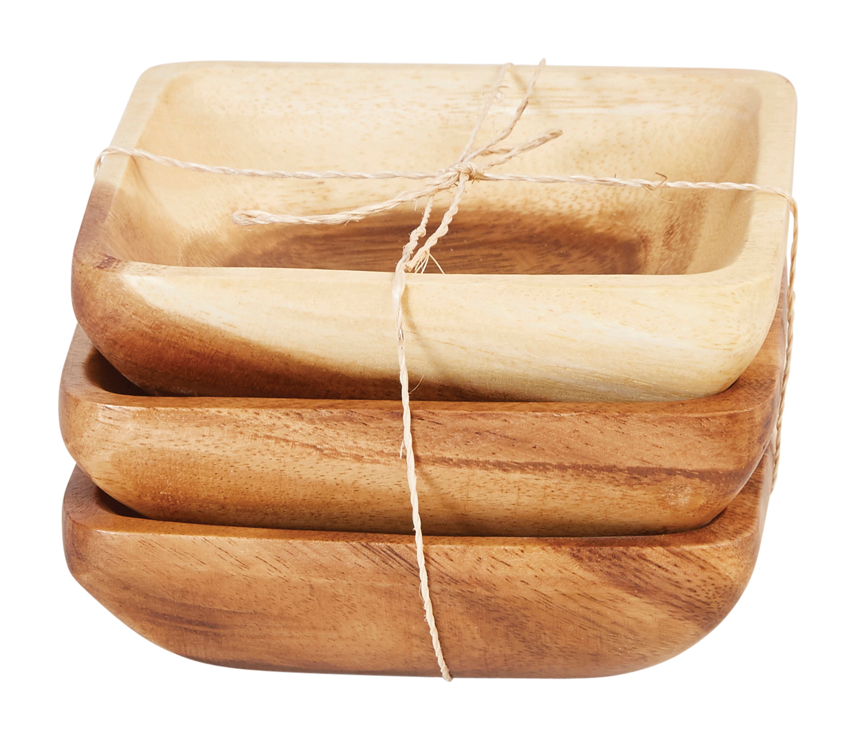 Creative CoOp Square Acacia Wood Bowls (Set of 3 Pieces)