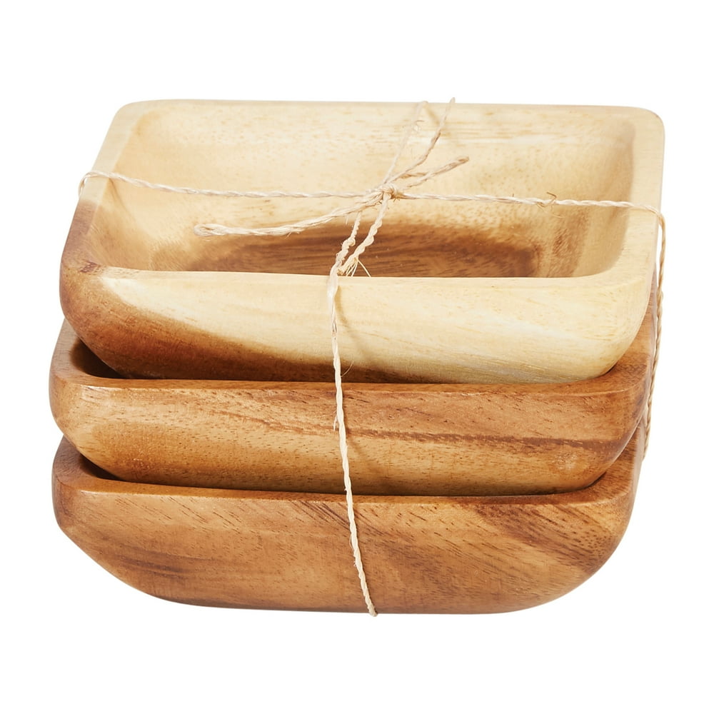 Creative CoOp Square Acacia Wood Bowls (Set of 3 Pieces)