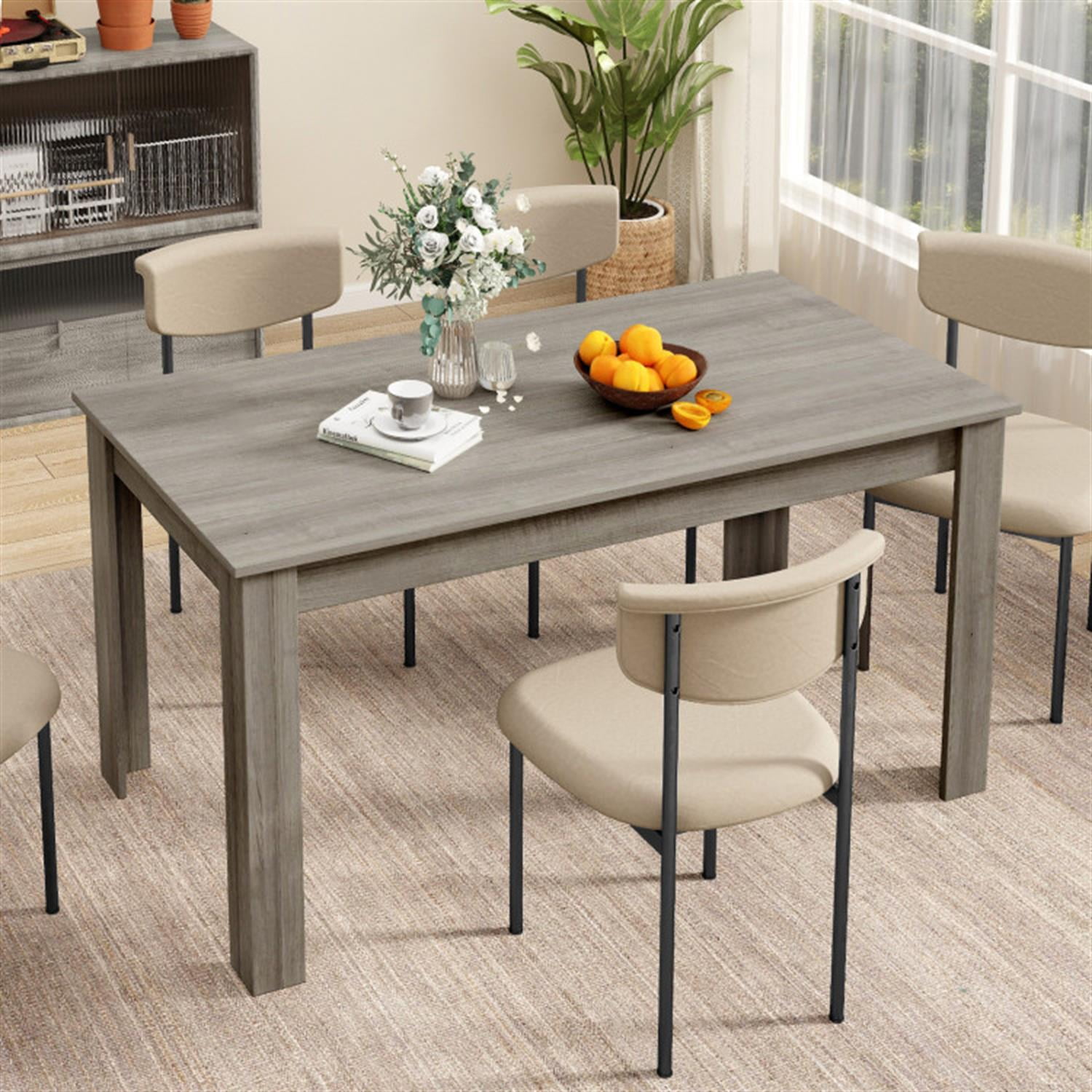 Demi Bonn 63" Modern Dining Kitchen Table for 6 People, Rectangular Dining Table Furniture for Kitchen, Dining Room, Dinette, Breakfast Nook, Light Gray
