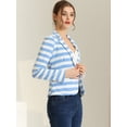thumbnail image 3 of Blazer a rayas con cierre de botón y bolsillo con solapa con muesca para mujer Azul Claro XS, 3 of 6