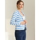 thumbnail image 3 of Blazer a rayas con cierre de botón y bolsillo con solapa con muesca para mujer Azul Claro S, 3 of 6