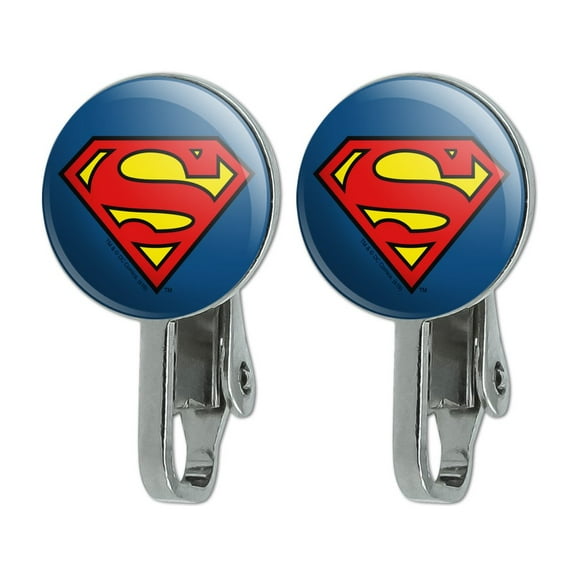 Superman Classic S Shield Logo Novelty Clip-On Stud Earrings