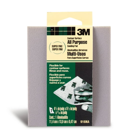 3M Contour Surface Sanding Sponge Pad, 4.5 in. x 5.5 in. x .1875 in., Super Fine Grit, 1/Pack