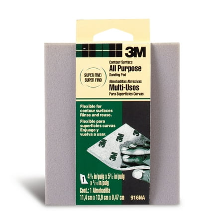 

3M Contour Surface Sanding Sponge Pad 4.5 in. x 5.5 in. x .1875 in. Super Fine Grit 1/Pack