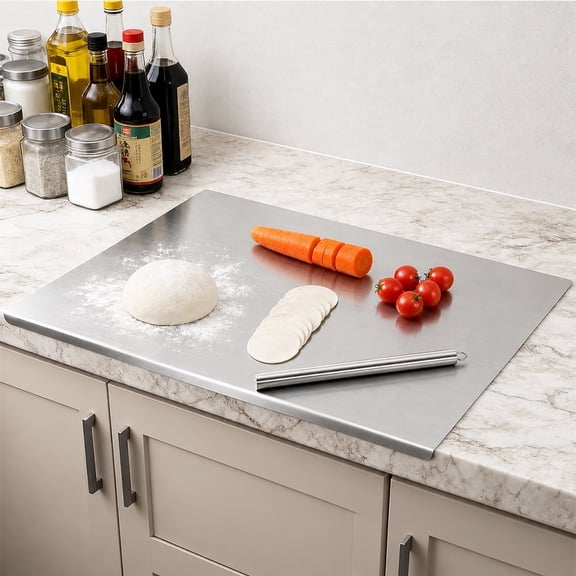 304 Stainless Steel Cutting Board with L-Shaped Lip, Non-Slip Countertop Cutting Board, Dishwasher Safe Heavy Duty Metal Chopping Board for Meat, Fruits, Vegetables, Bread and Baking, 15.75" × 11.81"