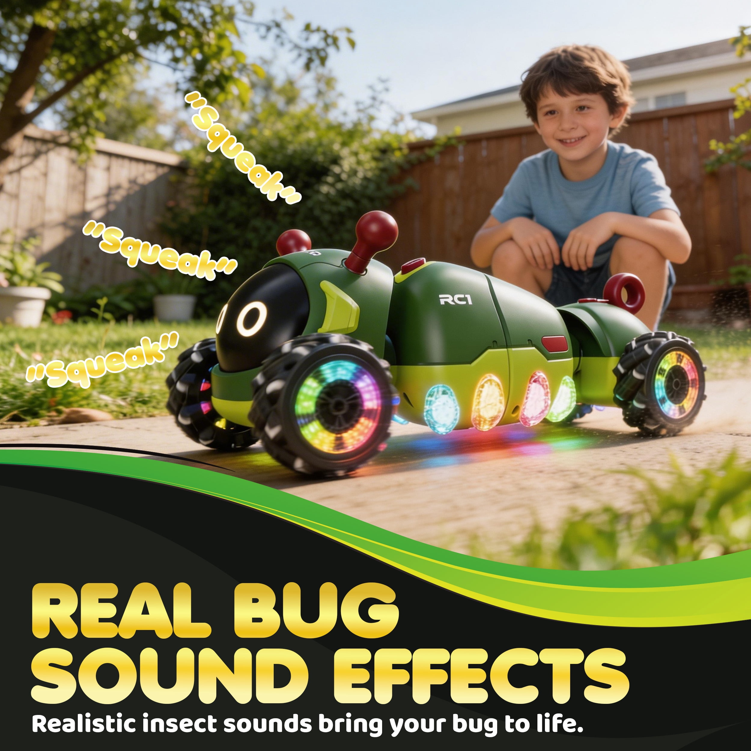 Contixo RC1 Mech Stunt RC Caterpillar Car – Kids Remote Control Car, Omni-Directional 360° Spins, Mist Spray, LED Lights, All-Terrain Stunt Vehicle, Torsion Body, 2.4GHz Remote –Green