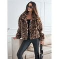 thumbnail image 4 of Female Faux Fur Long Coat Button Down Lapel Fleece -Jacket Leopard Print XL, 4 of 10