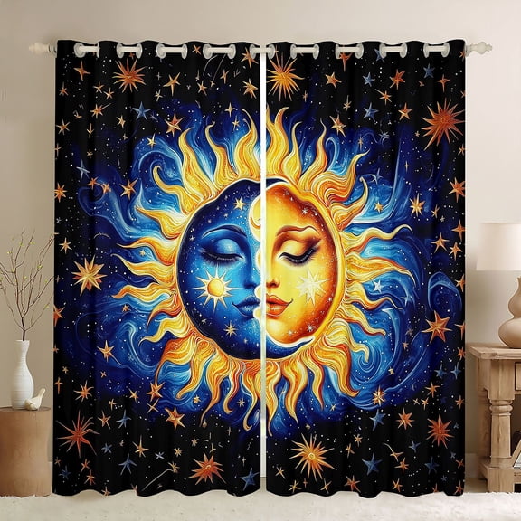 Castle Fairy Moon Sun Black Out Curtains for Teens Girls,Starry Sky Curtains Pack of 2 (42x63 Each),Bohemian Theme Bedroom Curtains,Lightweight Room Decor
