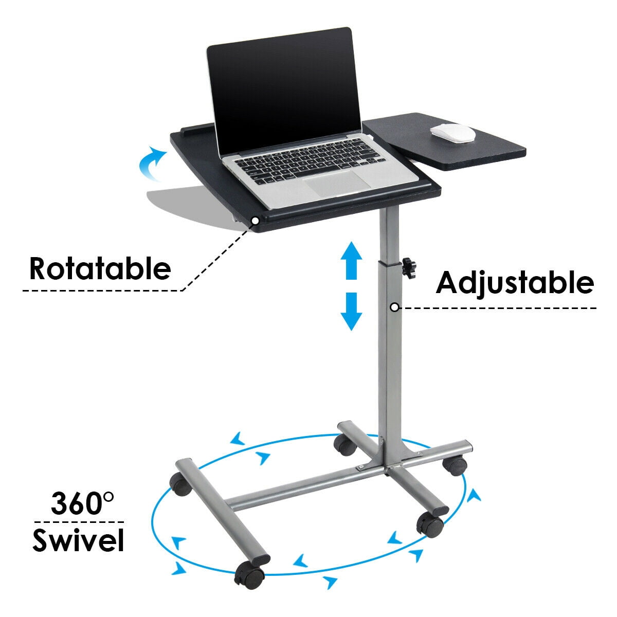White Adjustable Height Bedside Rolling Desk Laptop Table Mobile Stand Home US 