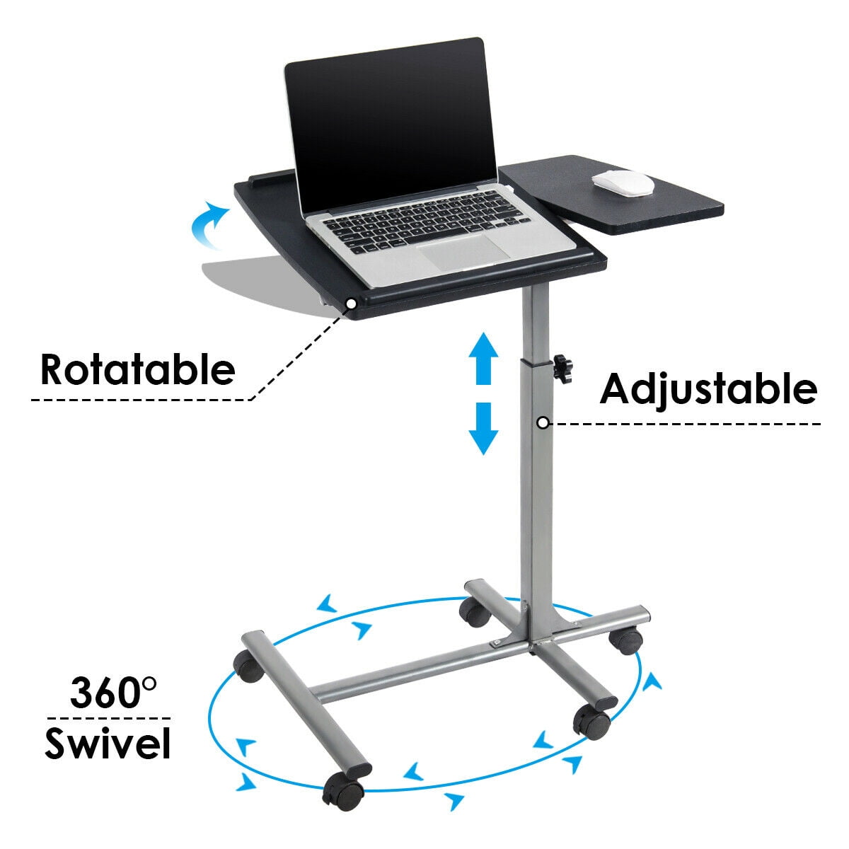 Adjustable Angle Height Rolling Laptop Desk Stand Over Sofa Bed