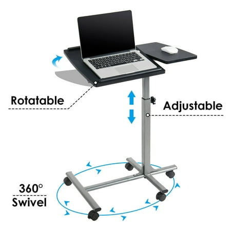 Adjustable Angle Height Rolling Laptop Desk Stand Over Sofa Bed