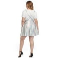 thumbnail image 6 of HDE Plus Size Shiny Metallic Suspender Skirt High Waisted Holographic Rave Skirt (Holographic Silver, 4X), 6 of 7