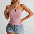 thumbnail image 2 of UPPADA Womens Criss Cross Halter Tank Tops Eyelet Cute Tops Summer Sleeveless Pullover Tops Casual Lightweight V Neck Knit Tank Top,Tank Top for Women Loose Fit Dressy Pink,L, 2 of 8