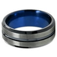 thumbnail image 2 of P. Manoukian Tungsten Wedding Band Ring 8mm for Men Women Blue Black Gunmetal Beveled Edge Brushed Polished Lifetime Guarantee Size 12, 2 of 4