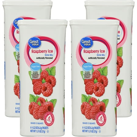 (12 Pack) Great Value Drink Mix, Raspberry Ice, Sugar-Free, 1.31 oz, 6