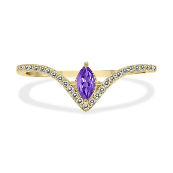 SZUL Women's 1/4 Carat TW Amethyst and Diamond V Shape Ring in 10K Yellow Gold