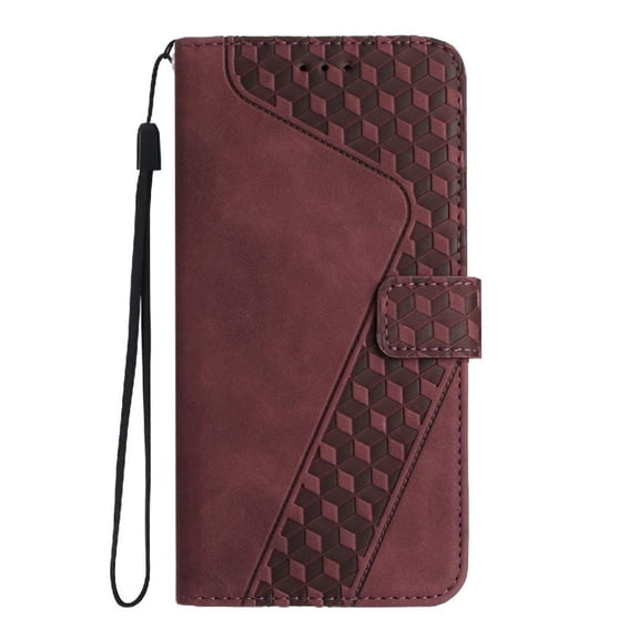 Wallet Case for Honor Magic 7 with Card Holder, Cash Pocket, Kickstand, Magnetic Clasp & Wrist Strap, Geometric Texture Folio Cover Brown