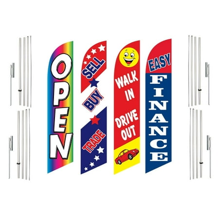 4 Swooper Flags With 4 Pole Kits Open Sell Buy Trade Walk In Drive Out Easy Finance