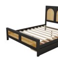 thumbnail image 5 of Full Size Platform Bed with 2 Drawers, Mid-Century Storage Bed with Rattan Headboard and Footboard, Wooden Bed Frame with Slats Support, No Box Spring Needed, Black, 5 of 9