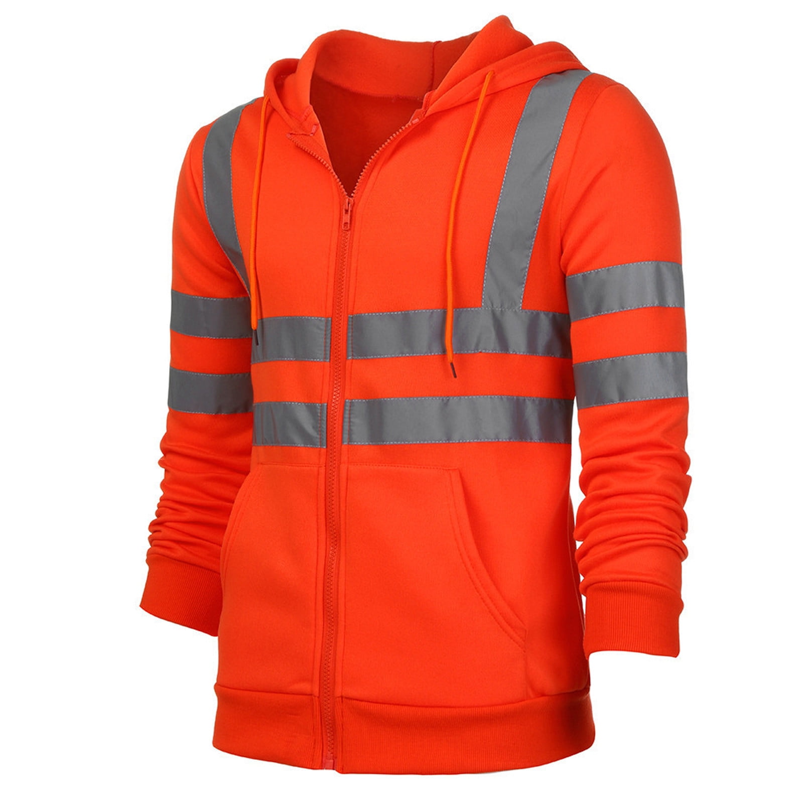 CFLVAEK High Visibility Safety Sweatshirt for Men Big and Tall Safety Hoodies Class 3 Reflective Zip Up Hooded Sweatshirts with Pockets Orange L