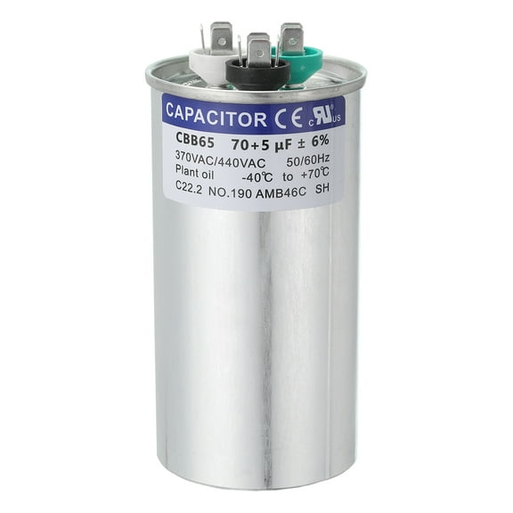 Uxcell CBB65 Capacitor, 70 5uF 370-440 VAC 50/60Hz Aluminium CBB65 Air Conditioner Motor Starting Round Capacitor for HVAC Systems, Air Conditioner, Heat Pump