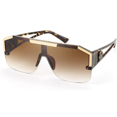 FEISEDY Square Flat Top Shield Sunglasses One Piece Frameless Stylish Women Men UV400 B2765
