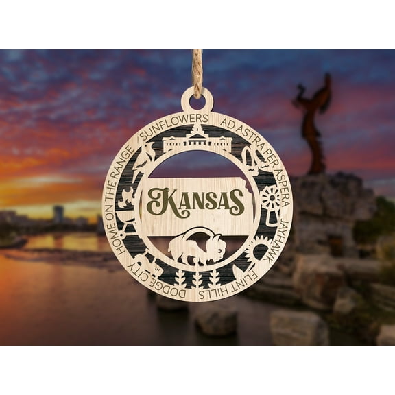 The Cabin Woodworker - Baltic Birch Wood - Kansas State Ornament - Solid Backing