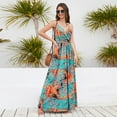 thumbnail image 2 of Anbech Boho Deep V-Neck Women Sling Dress Floral Printed High Waiste Beach Long Flowy Dresses, 2 of 9